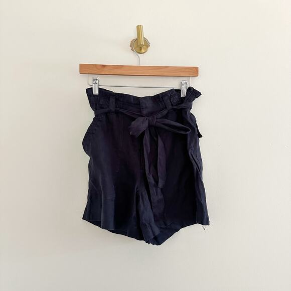 Magaschoni Linen High Rise Paperbag Shorts Black S - Picture 2 of 6